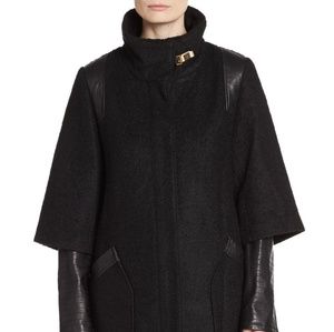 Badgley Mischka Black Coco Leather trimmed Topcoat